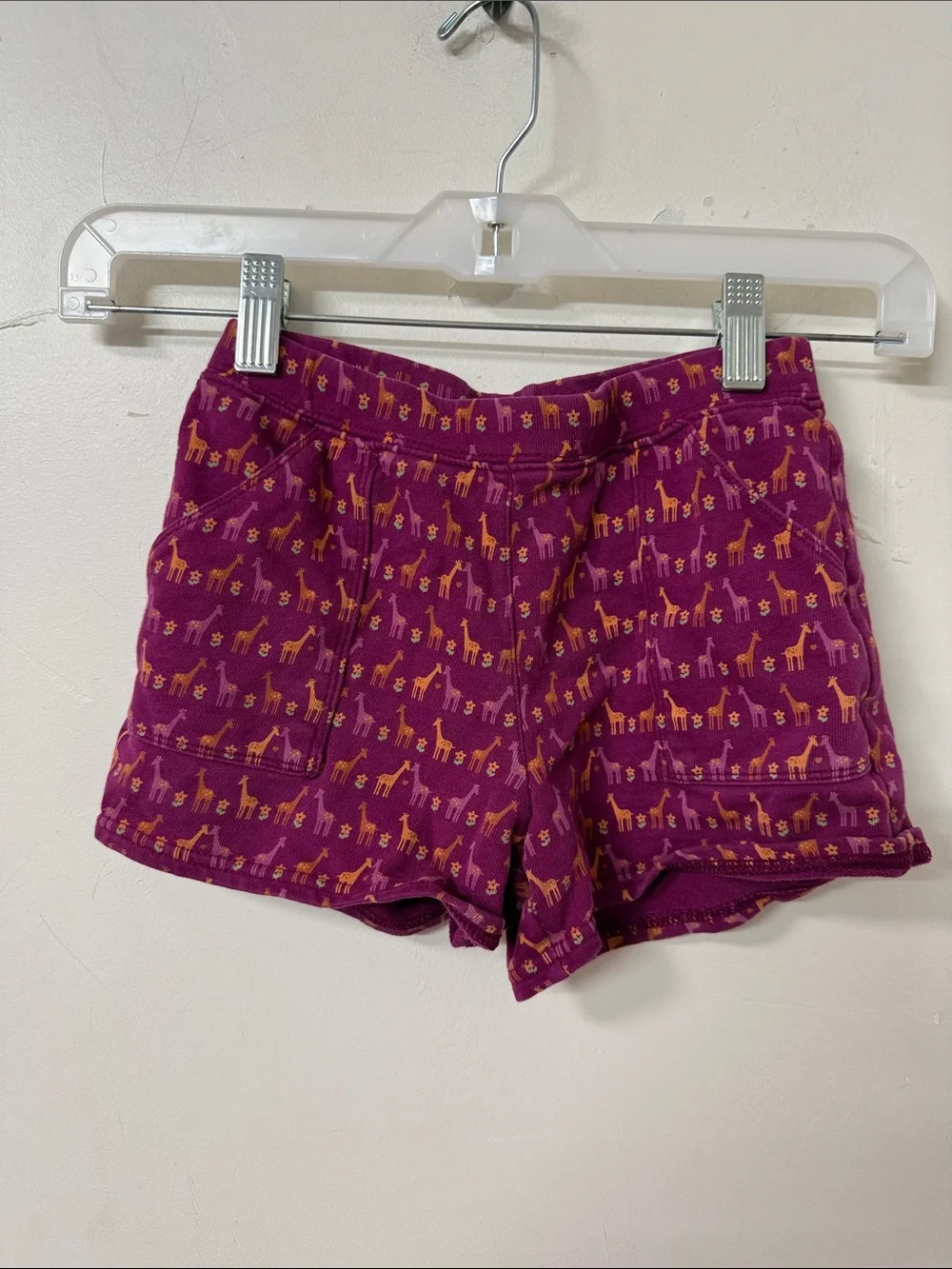 Gymboree Purple Knit Shorts with Yellow Giraffe Print